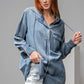 Women's Washed Drawstring Hood Loose Fit Denim Shirt Jacket