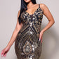 Women's Spaghetti Strap Holiday Sequins Plunge Mini Dress