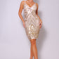 Women's Spaghetti Strap Holiday Sequins Plunge Mini Dress