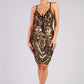 Women's Spaghetti Strap Holiday Sequins Plunge Mini Dress