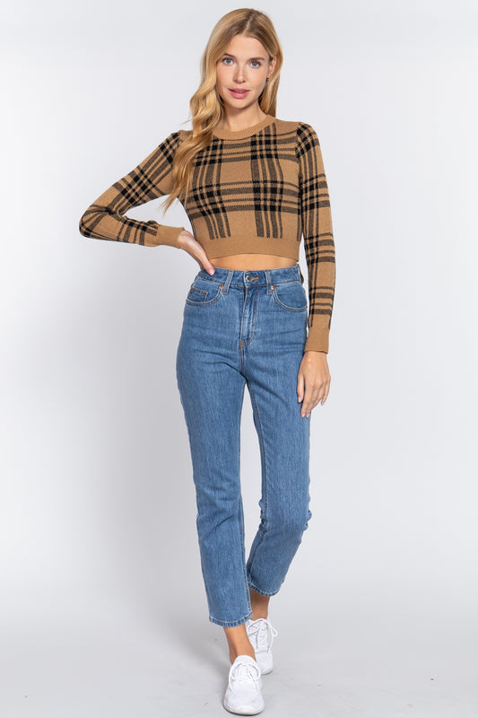 Women's Sleeve Check Crop Sweater
