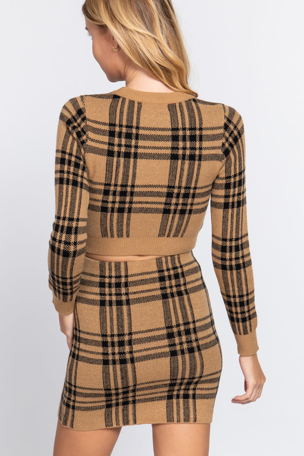 Women's Sleeve Check Crop Sweater
