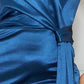 Women's Royal Blue Satin One Shoulder Pleated Draped Side Maxi Dress (M Only)