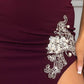 Women's Beaded Embroidered Near Slit Detail Maxi Ddress
