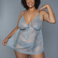 Women's 2 Pc Unlined Lace Cups Babydoll Sheer Mesh And Lace Front Panels Design