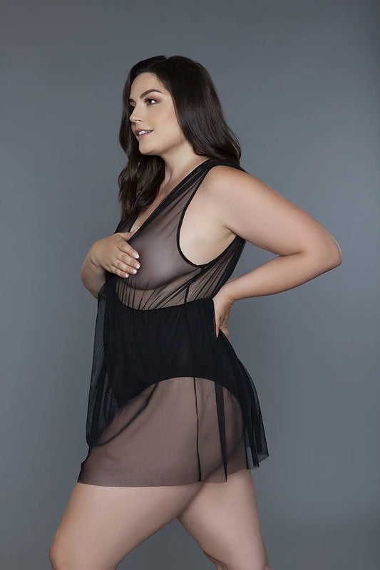 Women's 1 Pc Deep V-neck Mesh Babydoll