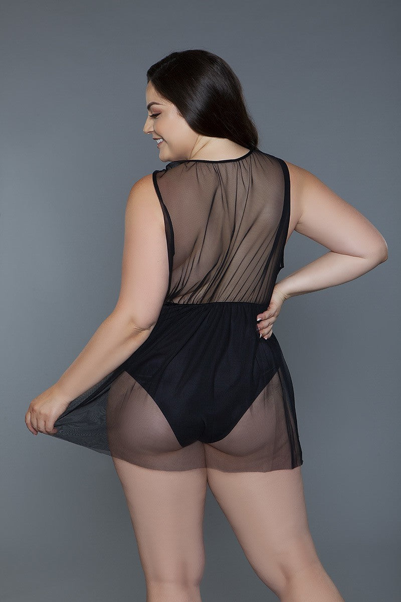 Women's 1 Pc Deep V-neck Mesh Babydoll
