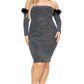 Women's Plus Off Shoulder Feather Trim Detail Sequin Dress