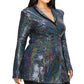 Women's Plus Disco Metallic Sequins Double Breasted Blazer (1X Only)