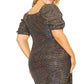 Women's Plus Disco Sequins Puff Sleeve Belted Mini Dress (1X Only)