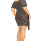 Women's Plus Disco Sequins Puff Sleeve Belted Mini Dress (1X Only)