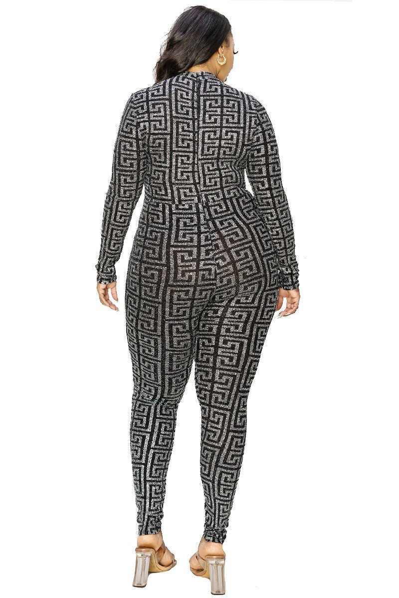 Women's Plus Geo Pattern Glitter Printed Jumpsuit (2X & 3X Only)