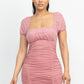 Women's Ruched Square Neck Mesh Sleeve Dress