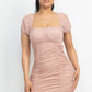 Women's Ruched Square Neck Mesh Sleeve Dress