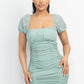 Women's Ruched Square Neck Mesh Sleeve Dress