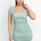 Women's Ruched Square Neck Mesh Sleeve Dress