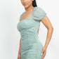 Women's Ruched Square Neck Mesh Sleeve Dress