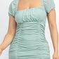 Women's Ruched Square Neck Mesh Sleeve Dress