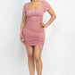 Women's Ruched Square Neck Mesh Sleeve Dress