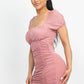 Women's Ruched Square Neck Mesh Sleeve Dress