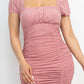 Women's Ruched Square Neck Mesh Sleeve Dress
