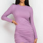 Women's Ribbed long sleeve drawstring bodycon dress