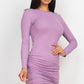 Women's Ribbed long sleeve drawstring bodycon dress