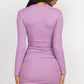 Women's Ribbed long sleeve drawstring bodycon dress