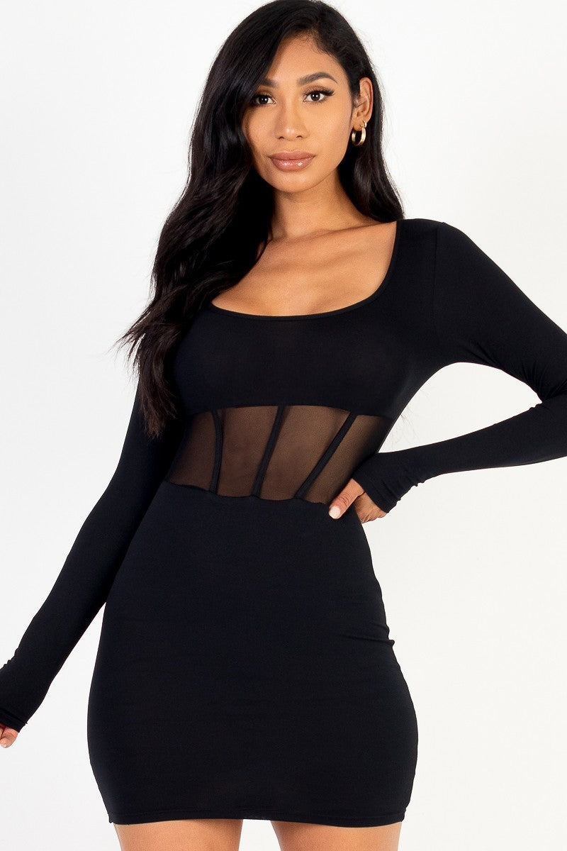 Women's Square neck mesh corset mini dress