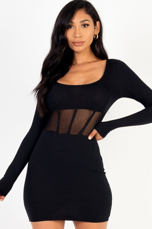 Women's Square neck mesh corset mini dress