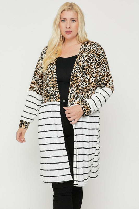 Women's Long sleeves print-striped cardigan