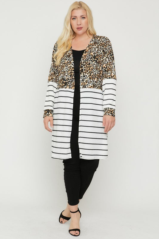 Women's Long sleeves print-striped cardigan