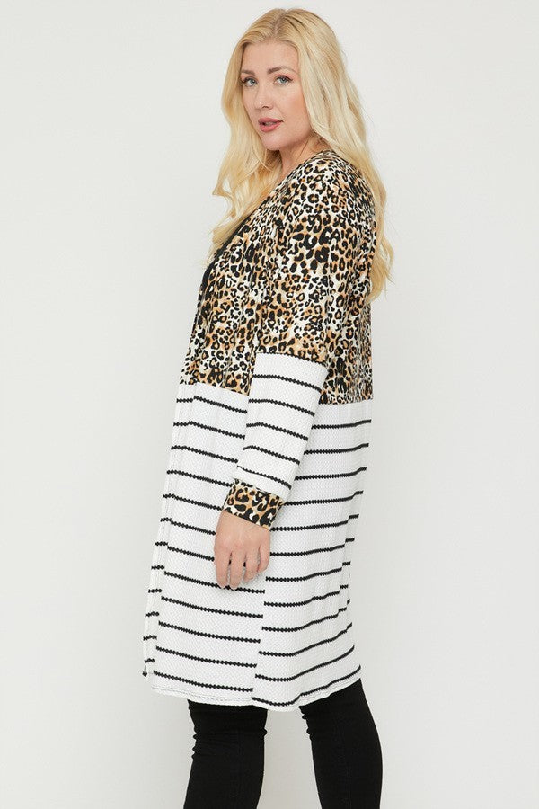 Women's Long sleeves print-striped cardigan