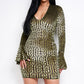 Women's Burnout Velvet V Neck Line Bell Sleeve Dress