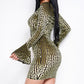 Women's Burnout Velvet V Neck Line Bell Sleeve Dress