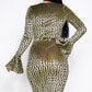 Women's Burnout Velvet V Neck Line Bell Sleeve Dress