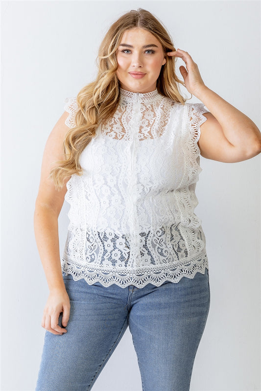 Women's Plus Cotton Floral Lace Embroidery Detail Top