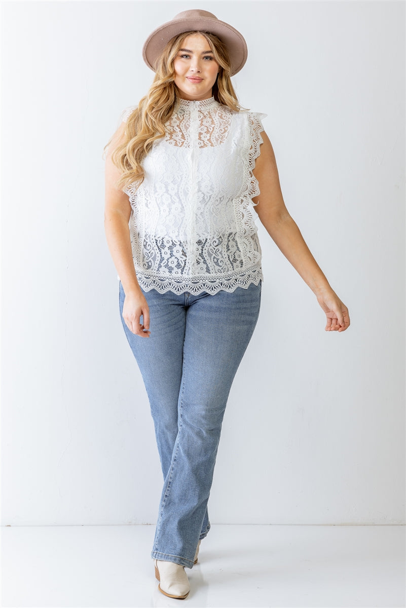 Women's Plus Cotton Floral Lace Embroidery Detail Top