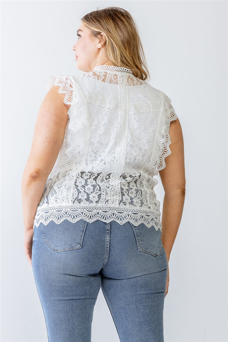 Women's Plus Cotton Floral Lace Embroidery Detail Top