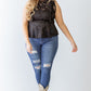 Women's Plus Lace Mesh Ruffle Detail Sleeveless Flare Hem Top (1X & 3X Only)
