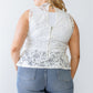 Women's Plus Lace Mesh Ruffle Detail Sleeveless Flare Hem Top