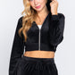Women's Long Sleeve Velour Hoodie Crop Jacket