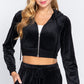 Women's Long Sleeve Velour Hoodie Crop Jacket
