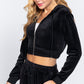 Women's Long Sleeve Velour Hoodie Crop Jacket