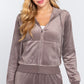 Women's Long Sleeve Velour Hoodie Zip Up Jacket