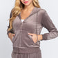 Women's Long Sleeve Velour Hoodie Zip Up Jacket