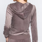 Women's Long Sleeve Velour Hoodie Zip Up Jacket