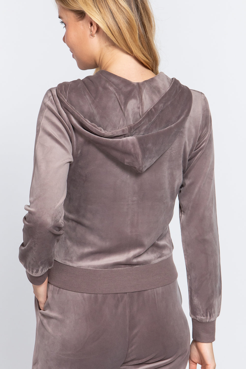 Women's Long Sleeve Velour Hoodie Zip Up Jacket