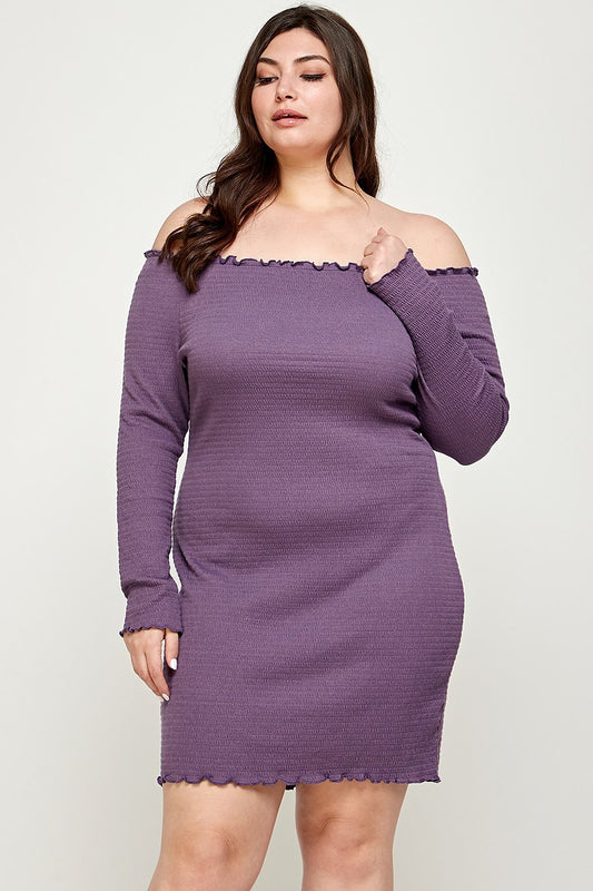 Women's Plus Size, Solid Smocked Off Shoulder Dress