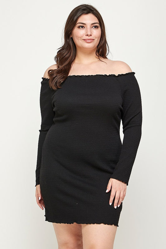 Women's Plus Size, Solid Smocked Off Shoulder Dress